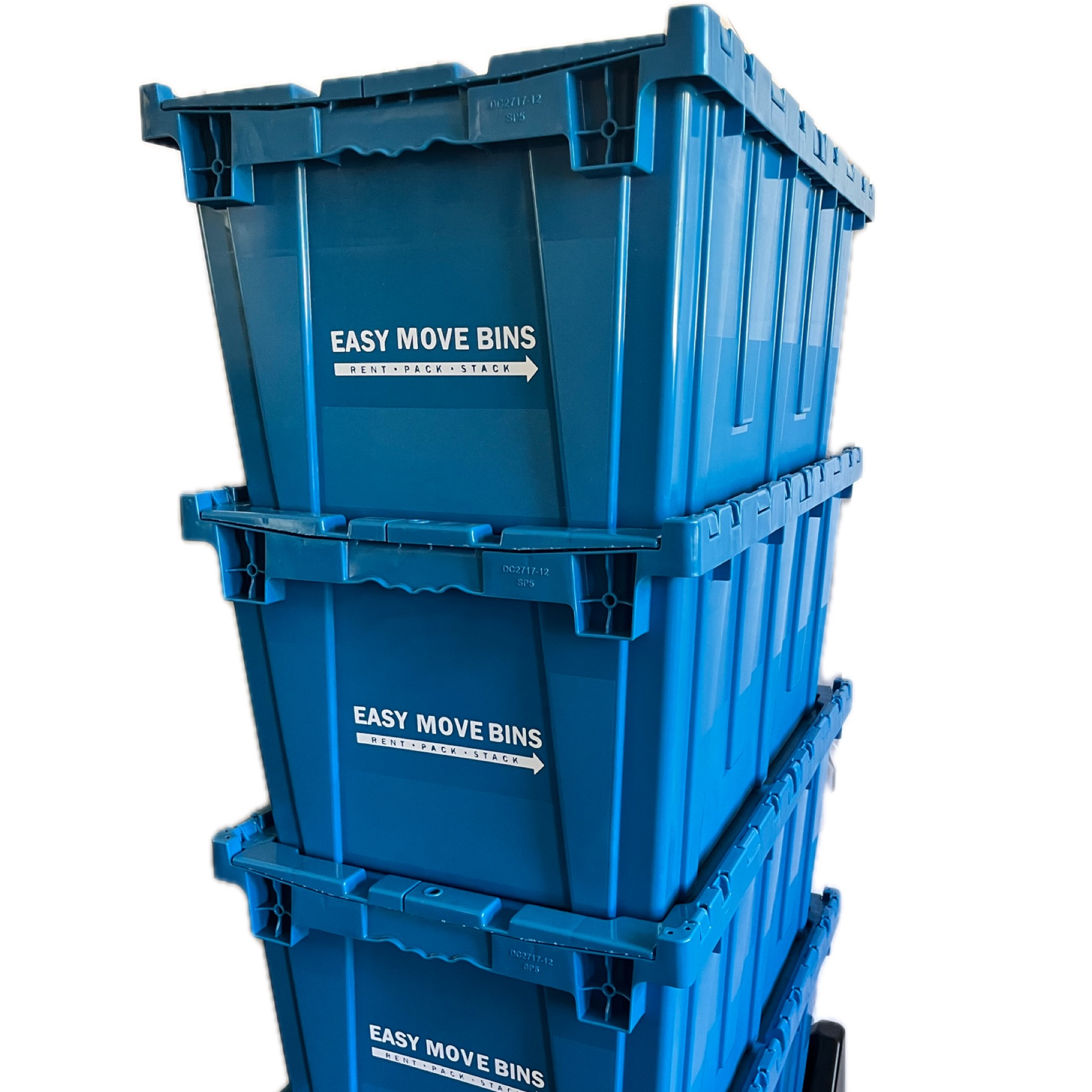 Plastic, Stackable Moving bins for rent.